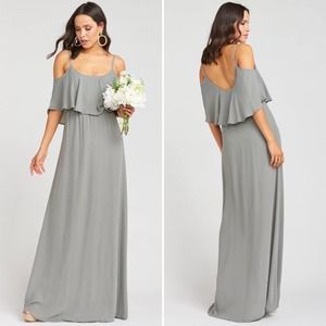 Show Me Your Mumu Grey Caitlin Ruffle Maxi Dress XS